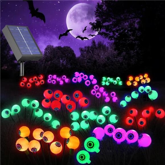 Halloween Solar Eyeball Lights Outdoor Waterproof 4 Pack 32 LED Scary Spooky - Picture 1 of 7